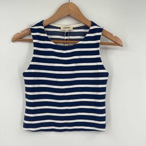 Lagence Womens Crop Top Blue White Stripe Sleeveless Scoop Neck Casual Tank XS